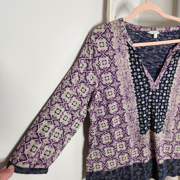 Lucky Brand womens 1X purple blue vneck 3/4 sleeve boho floral top - Picture 2 of 4